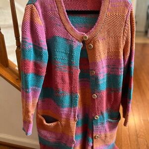 Striped Multicolor Button-Front Women's Cardigan Sweater